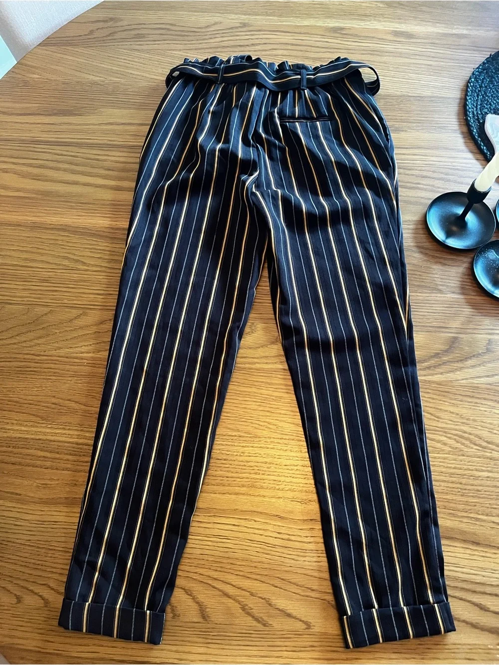 Charlotte Russe Navy and White Pinstripe Paperbag Waist Pants